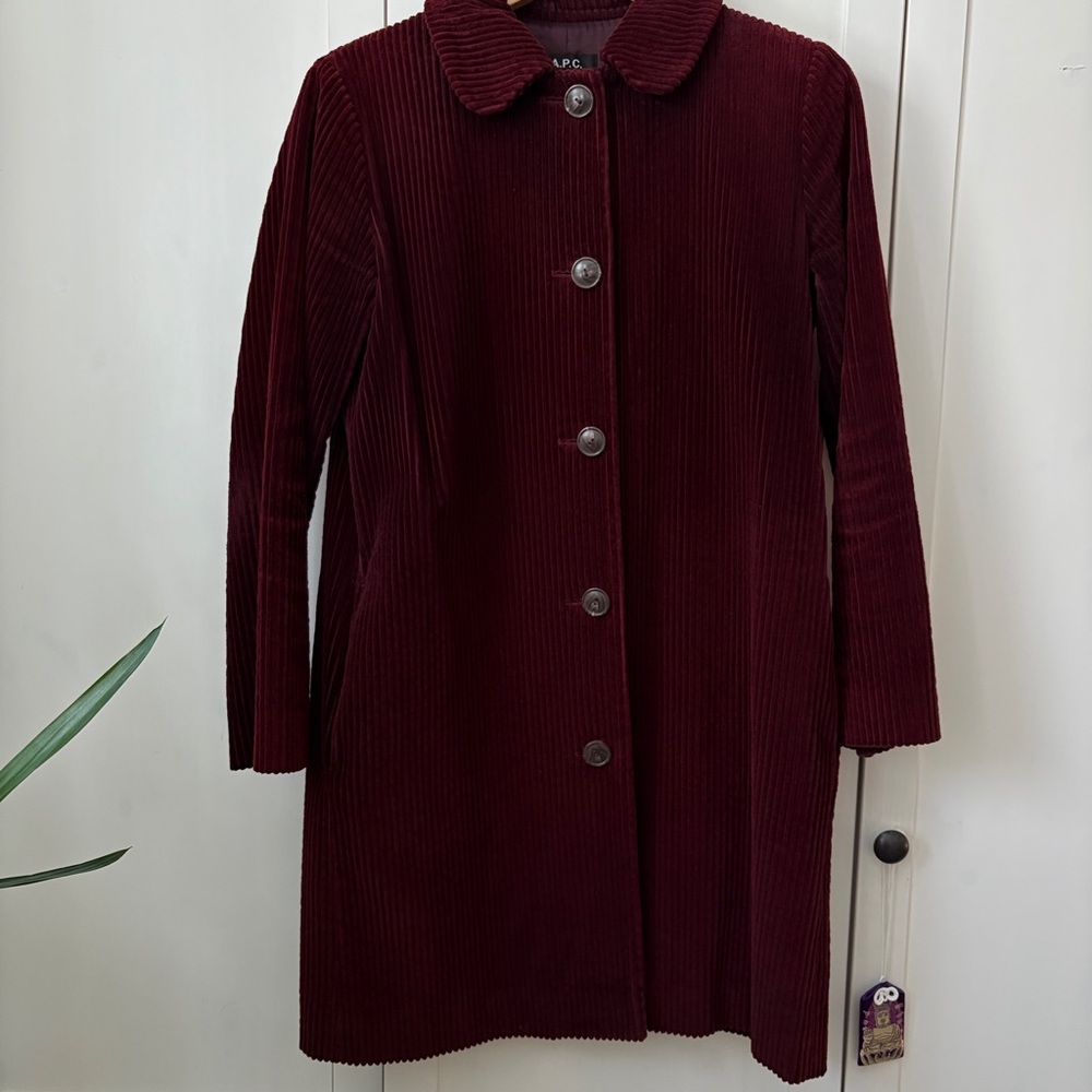 A.P.C. Burgundy Corduroy Pea Coat